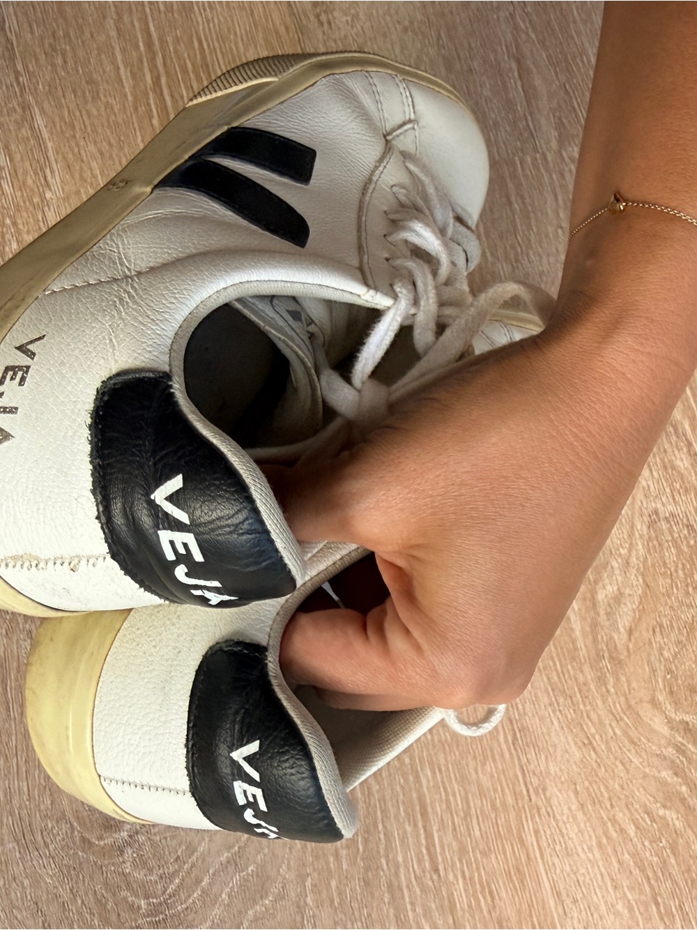 Veja Women White Leather Sneakers with Black Accents